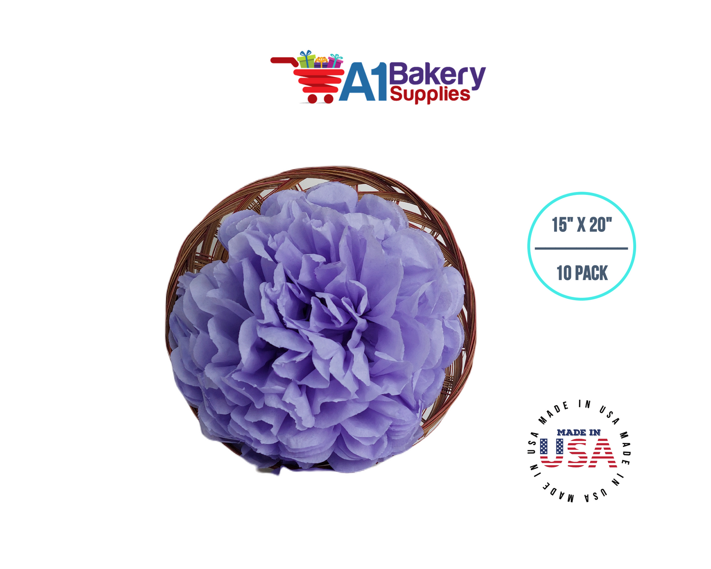 Soft Lavender Tissue Paper Squares, Bulk 10 Sheets, Premium Gift Wrap and Art Supplies for Birthdays, Holidays, or Presents by A1BakerySupplies, Large 15 Inch x 20 Inch