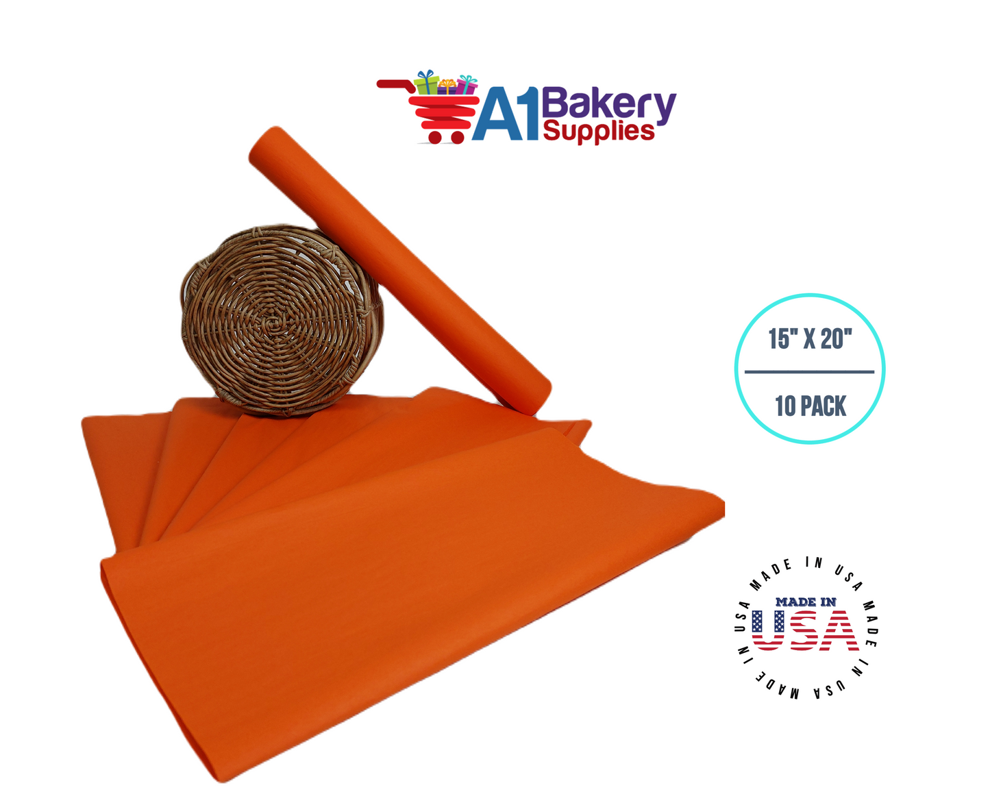 Orange Tissue Paper Squares, Bulk 10 Sheets, Premium Gift Wrap and Art Supplies for Birthdays, Holidays, or Presents by A1BakerySupplies, Large 15 Inch x 20 Inch