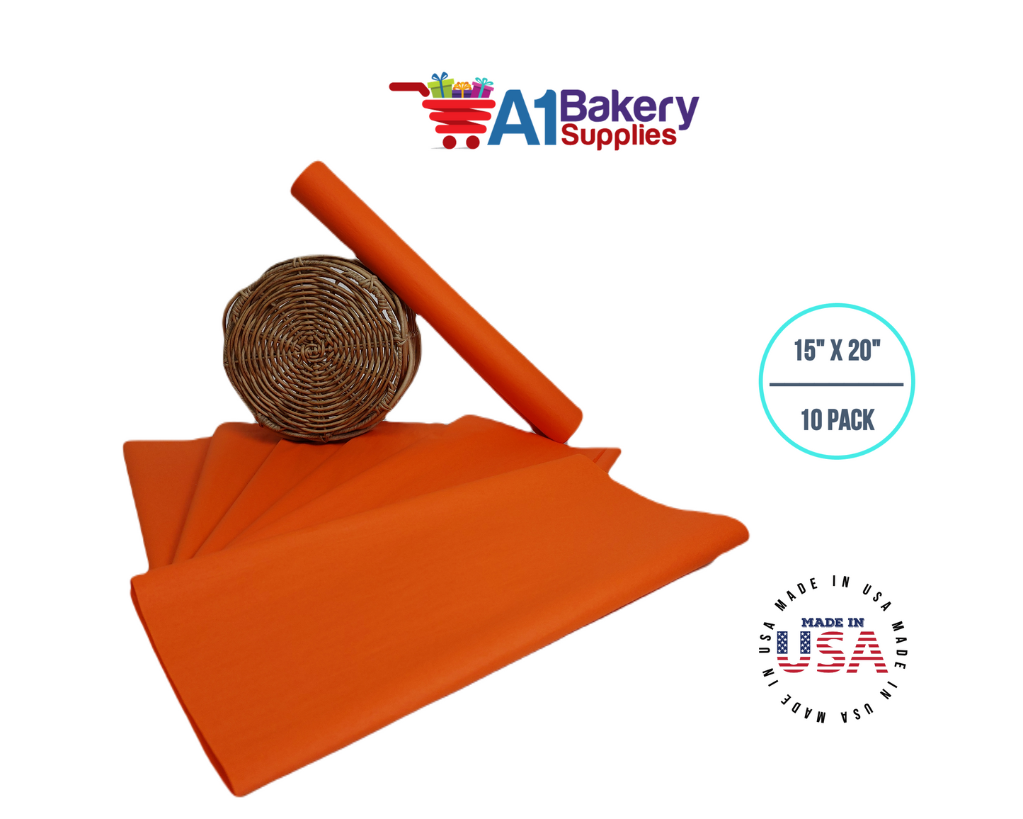 Orange Tissue Paper Squares, Bulk 10 Sheets, Premium Gift Wrap and Art Supplies for Birthdays, Holidays, or Presents by A1BakerySupplies, Large 15 Inch x 20 Inch