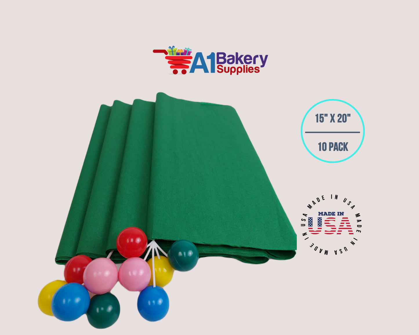 Emeralad Green Tissue Paper Squares, Bulk 10 Sheets, Premium Gift Wrap and Art Supplies for Birthdays, Holidays, or Presents by A1BakerySupplies, Large 15 Inch x 20 Inch