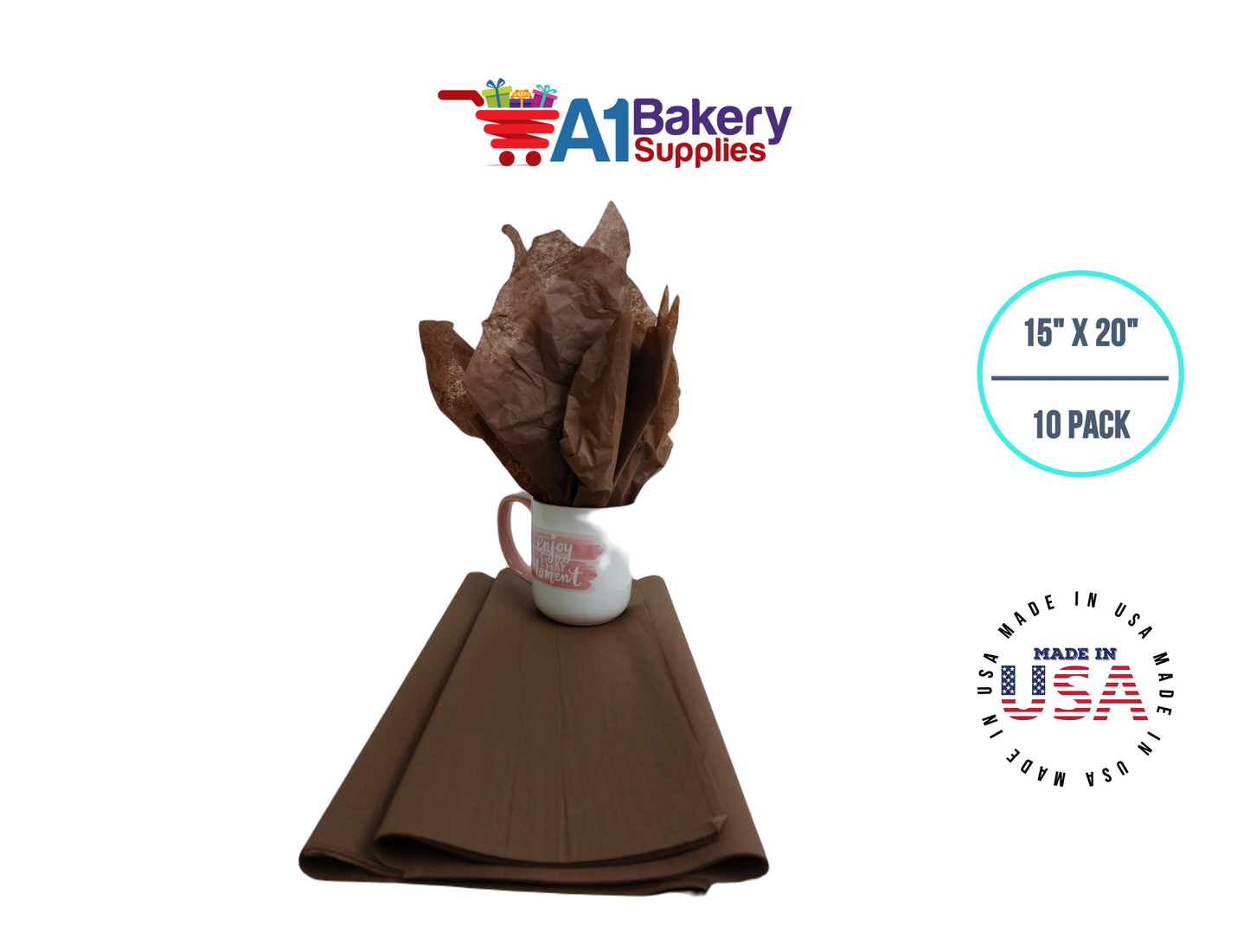 Chocolate Tissue Paper Squares, Bulk 10 Sheets, Premium Gift Wrap and Art Supplies for Birthdays, Holidays, or Presents by A1BakerySupplies, Small 15 Inch x 20 Inch