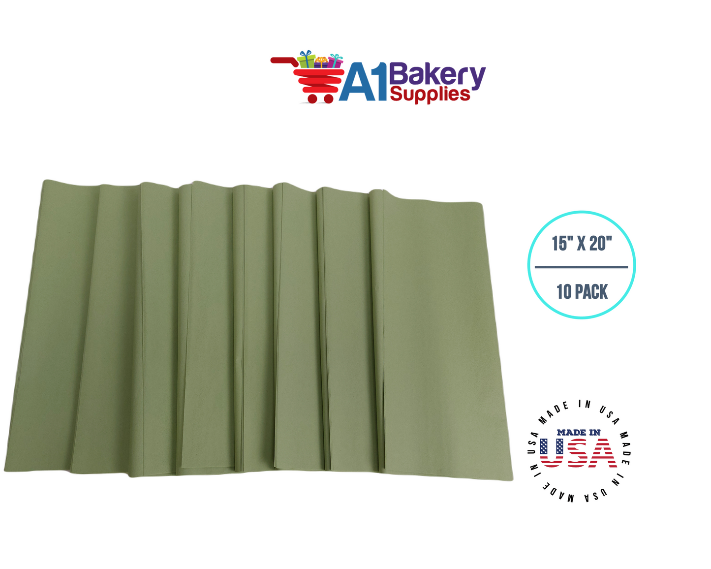 Sage Tissue Paper Squares, Bulk 10 Sheets, Premium Gift Wrap and Art Supplies for Birthdays, Holidays, or Presents by A1BakerySupplies, Small 15 Inch x 20 Inch