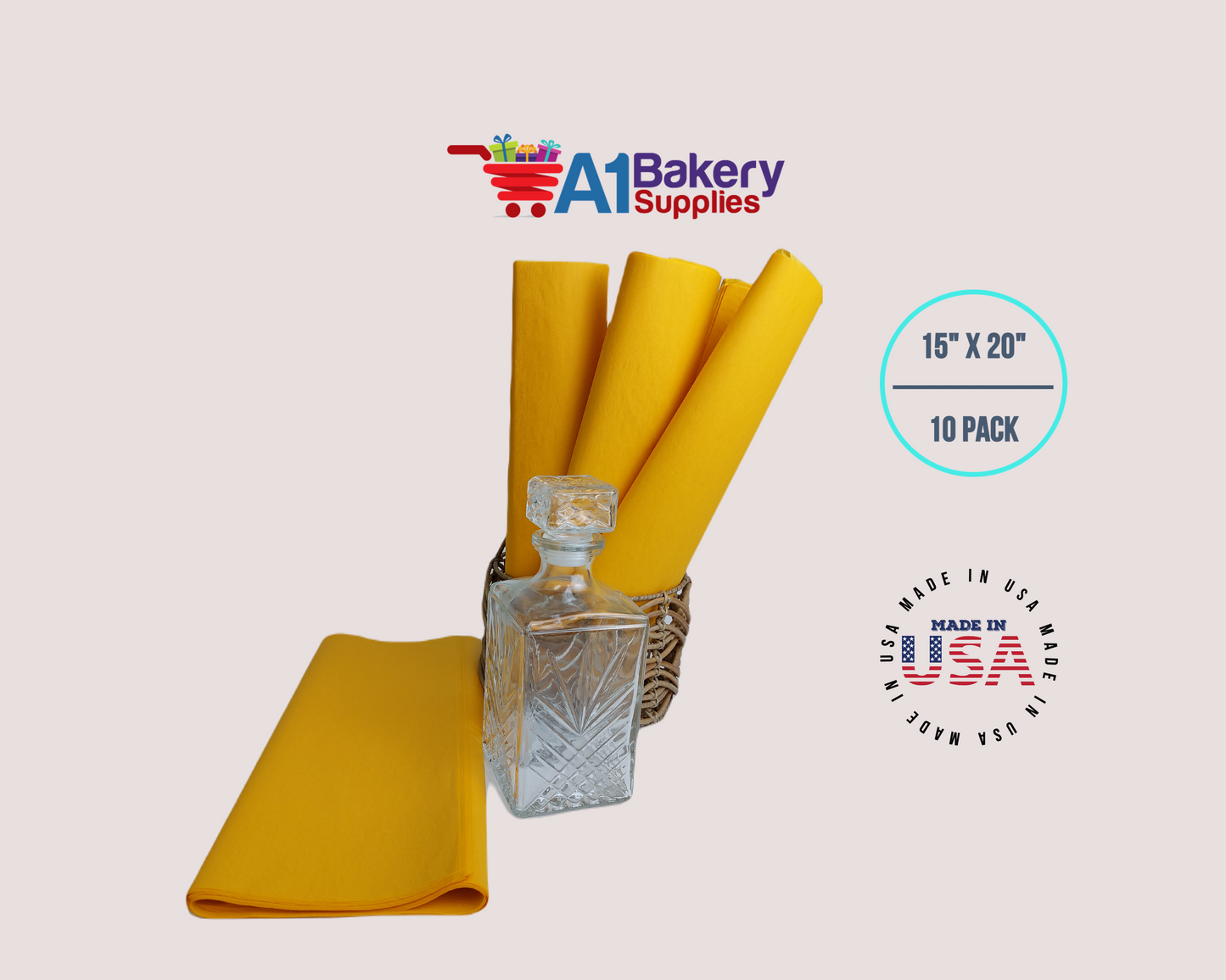 Goldenrod Tissue Paper Squares, Bulk 10 Sheets, Premium Gift Wrap and Art Supplies for Birthdays, Holidays, or Presents by A1BakerySupplies, Small 15 Inch x 20 Inch