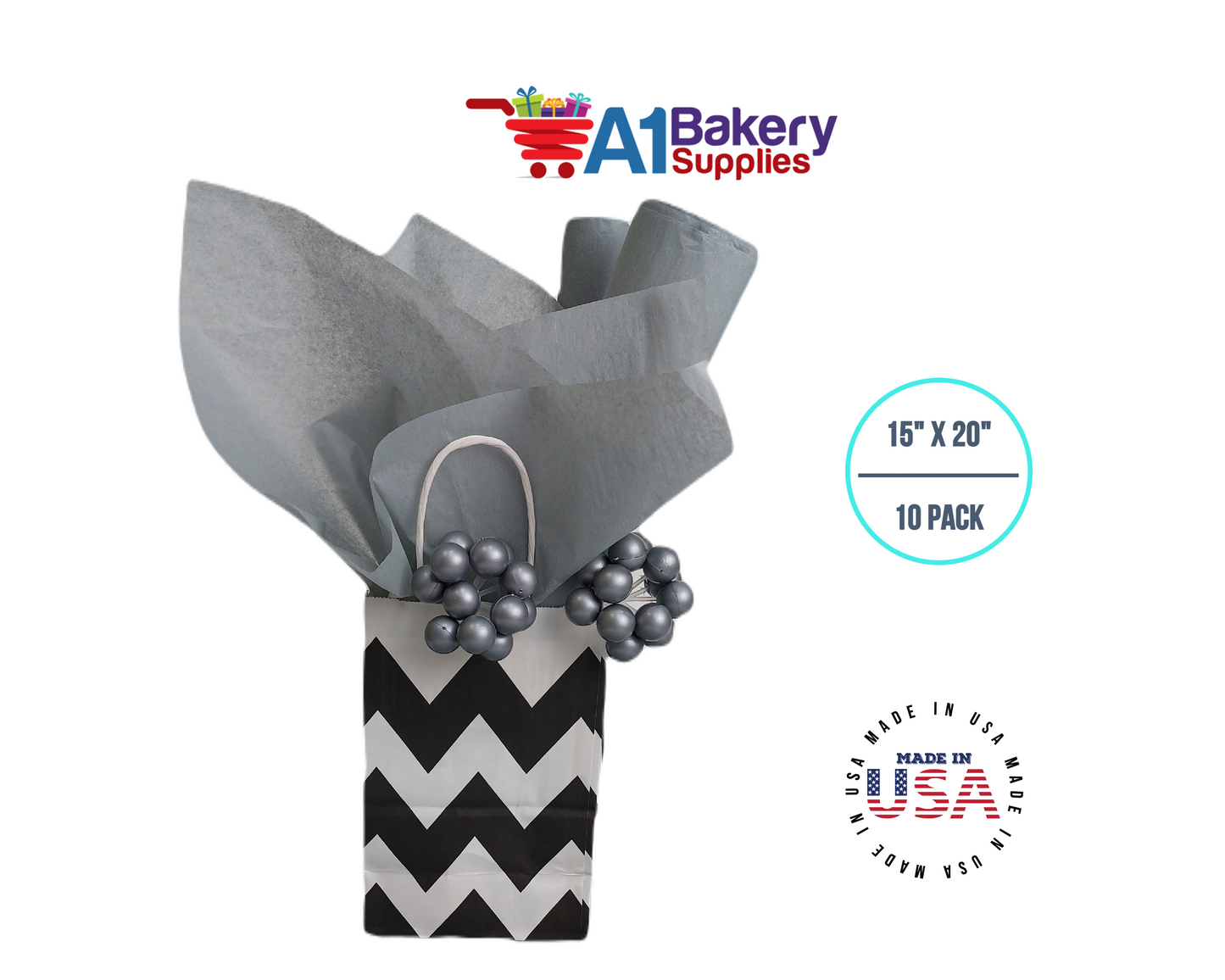 Gray Tissue Paper Squares, Bulk 10 Sheets, Premium Gift Wrap and Art Supplies for Birthdays, Holidays, or Presents by A1BakerySupplies, Small 15 Inch x 20 Inch