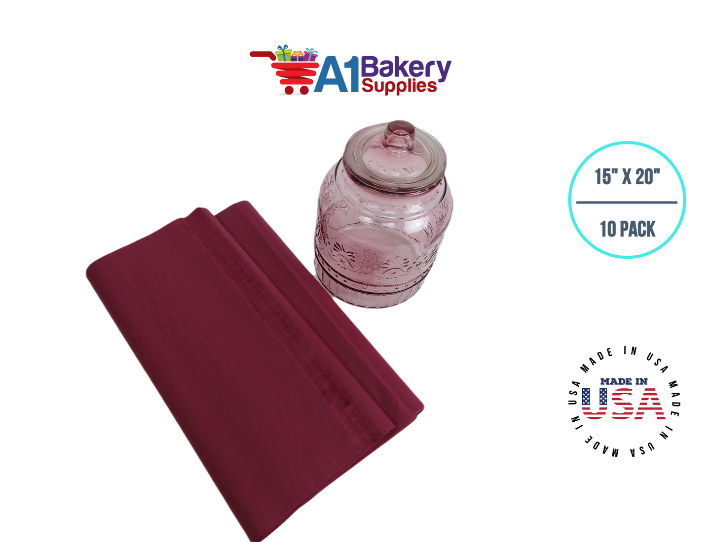 Burgundy Tissue Paper Squares, Bulk 10 Sheets, Premium Gift Wrap and Art Supplies for Birthdays, Holidays, or Presents by A1BakerySupplies, Large 15 Inch x 20 Inch