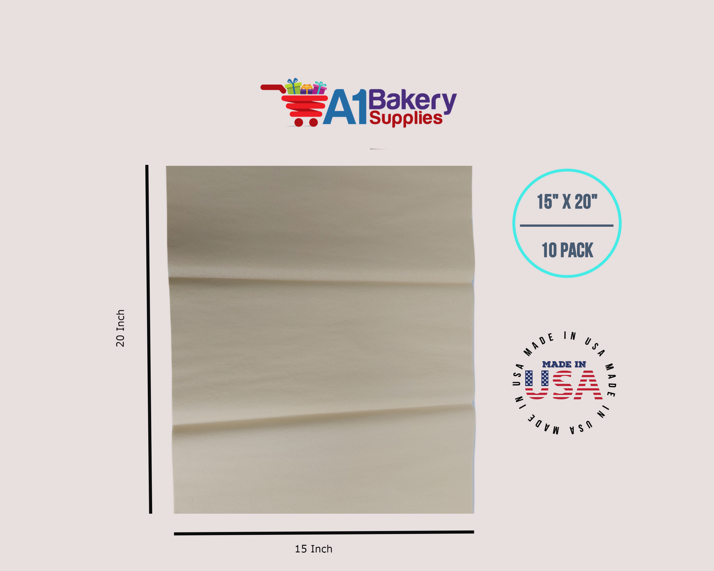 French Vanilla  Tissue Paper Squares, Bulk 10 Sheets, Premium Gift Wrap and Art Supplies for Birthdays, Holidays, or Presents by A1BakerySupplies, Large 15 Inch x 20 Inch