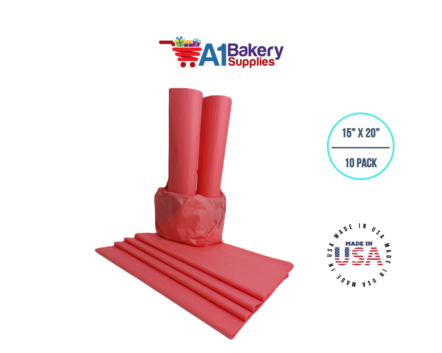 Coral Rose Tissue Paper Squares, Bulk 10 Sheets, Premium Gift Wrap and Art Supplies for Birthdays, Holidays, or Presents by A1BakerySupplies, Small 15 Inch x 20 Inch