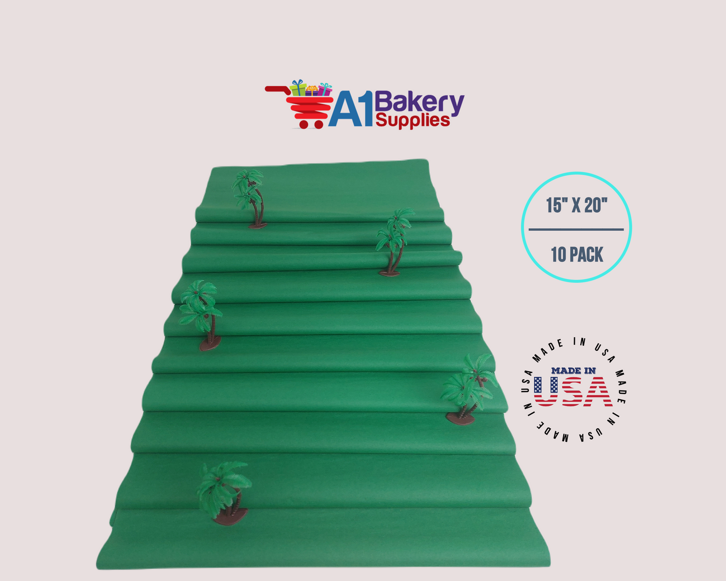 Festive Gren Tissue Paper Squares, Bulk 10 Sheets, Premium Gift Wrap and Art Supplies for Birthdays, Holidays, or Presents by A1BakerySupplies, Large 15 Inch x 20 Inch