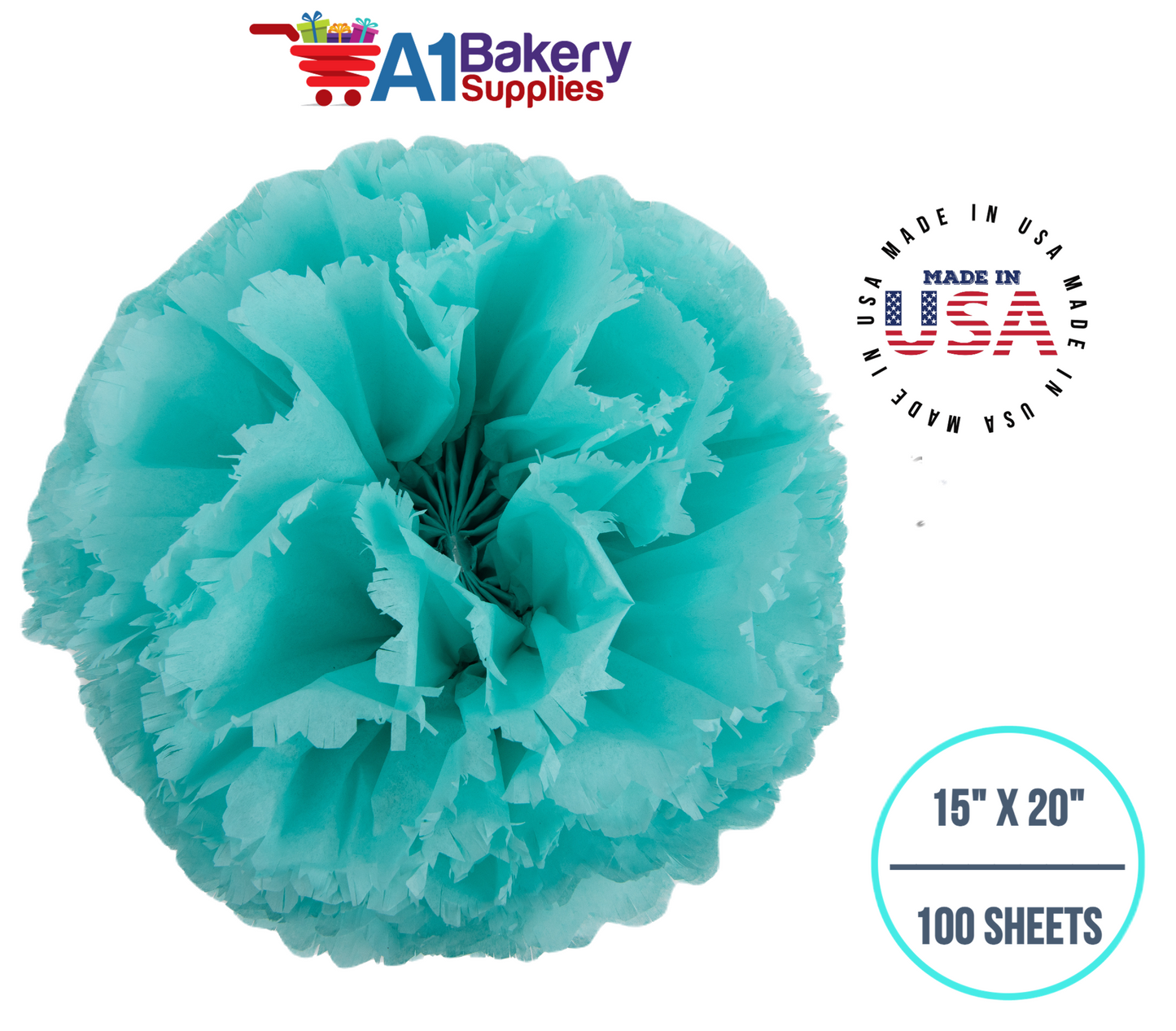 Aqua Blue Color Tissue Paper 15 Inch x 20 Inch - 100 Sheets