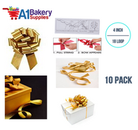 A1BakerySupplies 10 Pieces Pull Bow for Gift Wrapping Gift Bows Pull Bow With Ribbon for Wedding Gift Baskets, 4 Inch 18 Loop in Antique Gold Flora Satin Color