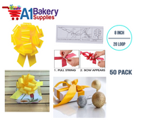 A1BakerySupplies 50 Pieces Pull Bow for Gift Wrapping Gift Bows Pull Bow With Ribbon for Wedding Gift Baskets, 8 Inch 20 Loop Yellow Daffodil Flora Satin Color