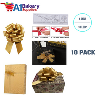 A1BakerySupplies 10 Pieces Pull Bow for Gift Wrapping Gift Bows Pull Bow With Ribbon for Wedding Gift Baskets, 4 Inch 18 Loop Holiday Gold Flora Satin Color