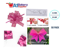 A1BakerySupplies 50 Pieces Pull Bow for Gift Wrapping Gift Bows Pull Bow With Ribbon for Wedding Gift Baskets, 5.5 Inch 20 Loop in Hot Pink Color