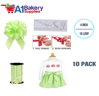 A1BakerySupplies 10 Pieces Pull Bow for Gift Wrapping Gift Bows Pull Bow With Ribbon for Wedding Gift Baskets, 4 Inch 18 Loop Celery Flora Satin Color