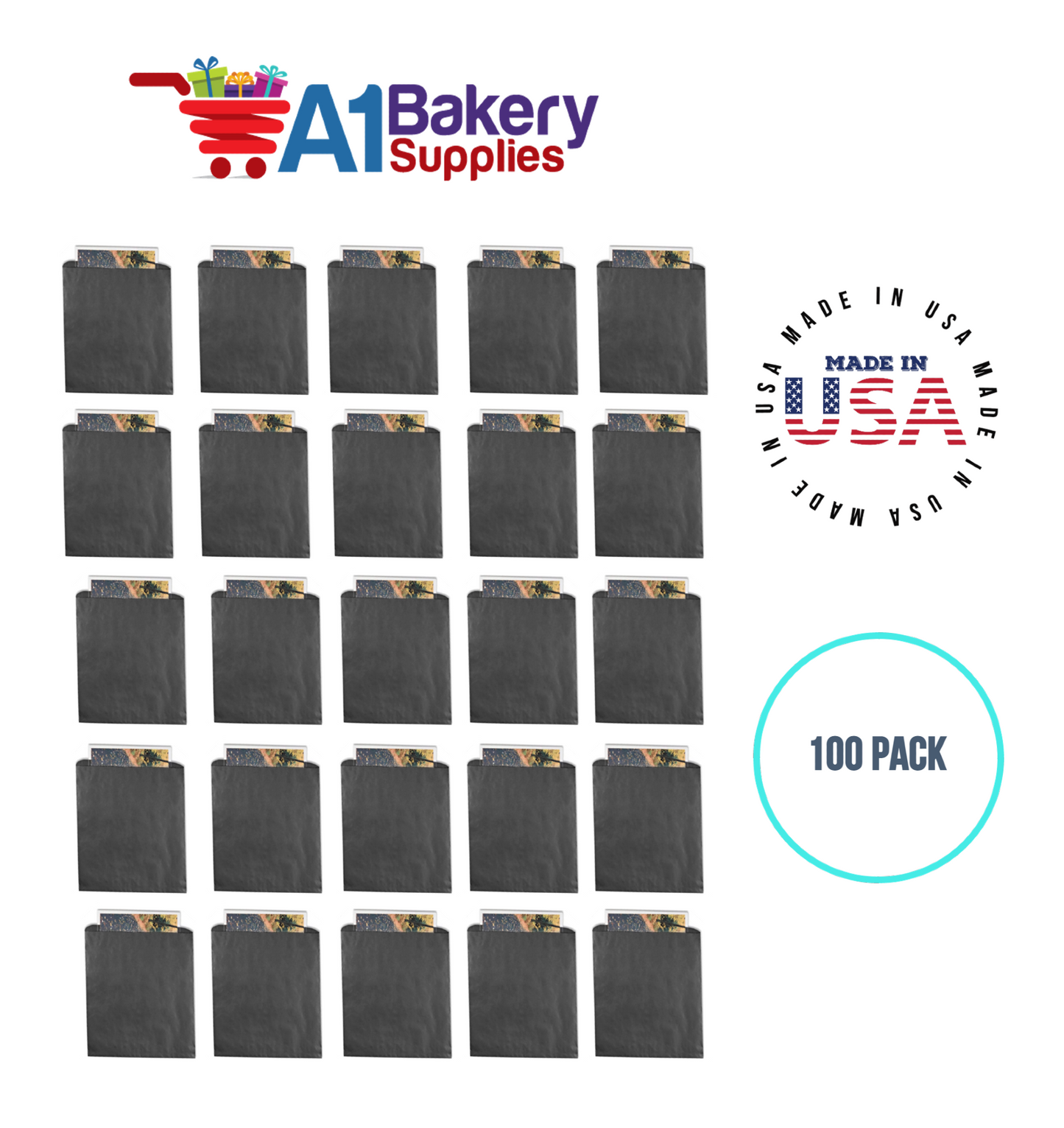 Black Flat Merchandise Bags, Small, 100 Pack - 10"x13"