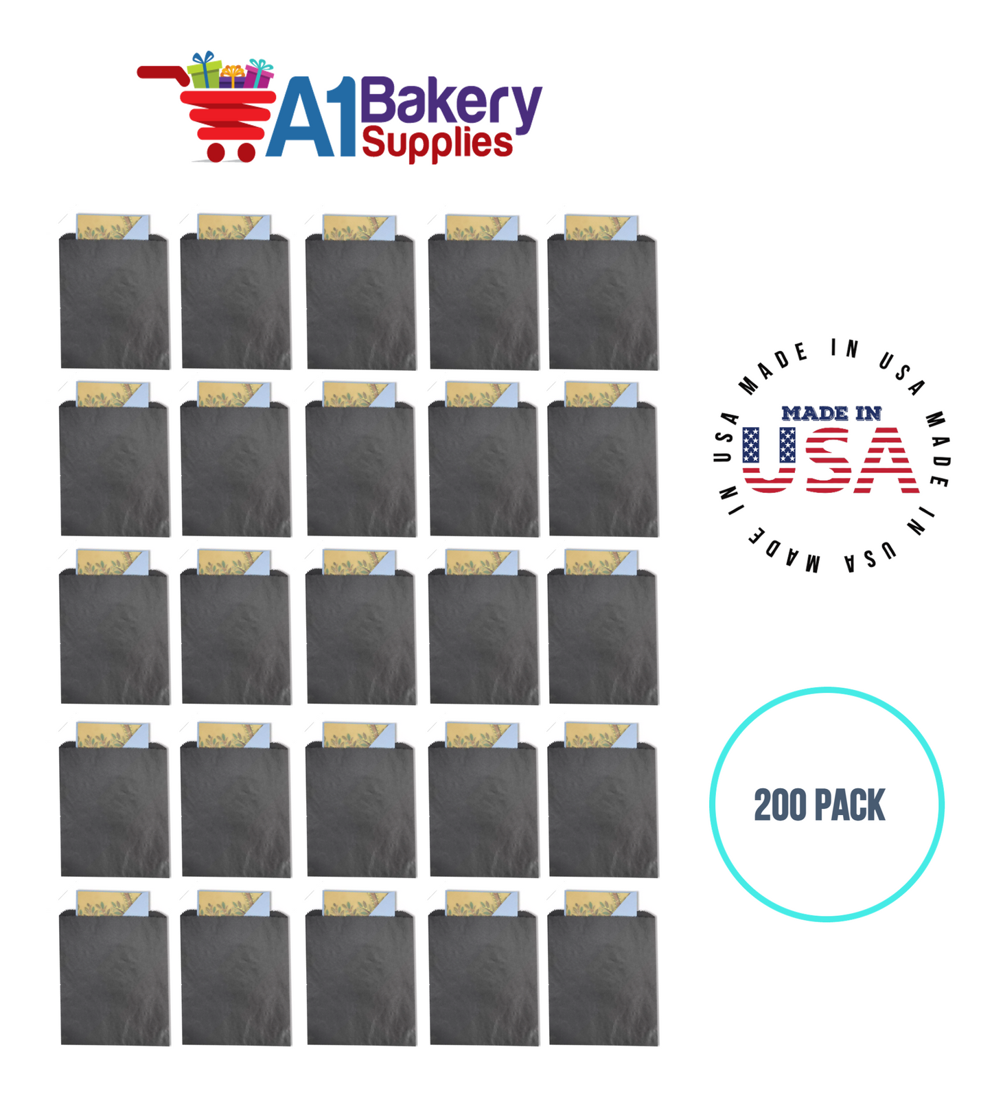 Black Flat Merchandise Bags, Medium, 200 Pack - 8.5"x11"