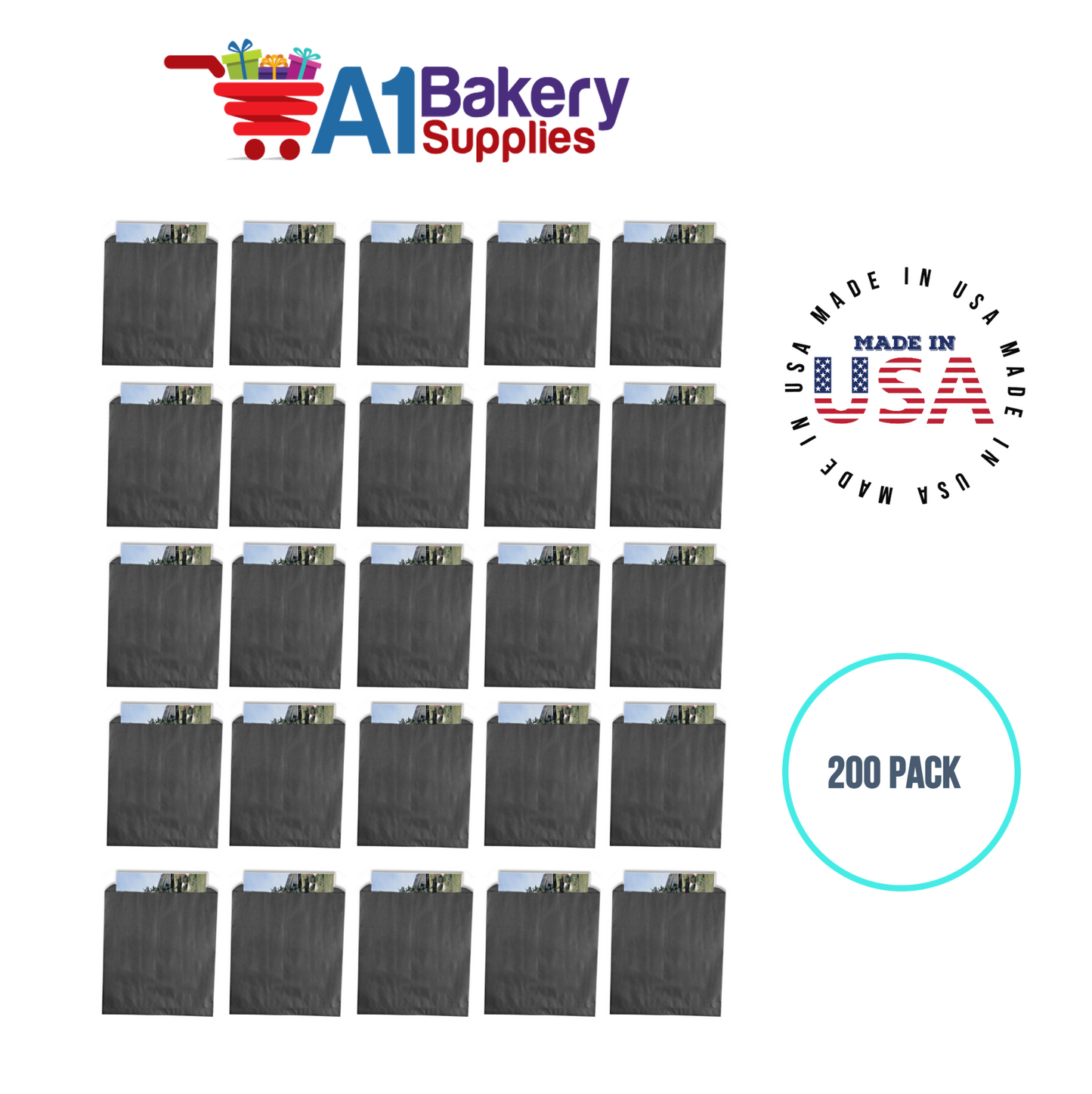 Black Flat Merchandise Bags, Medium, 200 Pack - 12"x15"