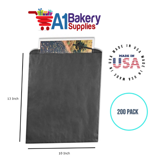 Black Flat Merchandise Bags, Medium, 200 Pack - 10"x13"