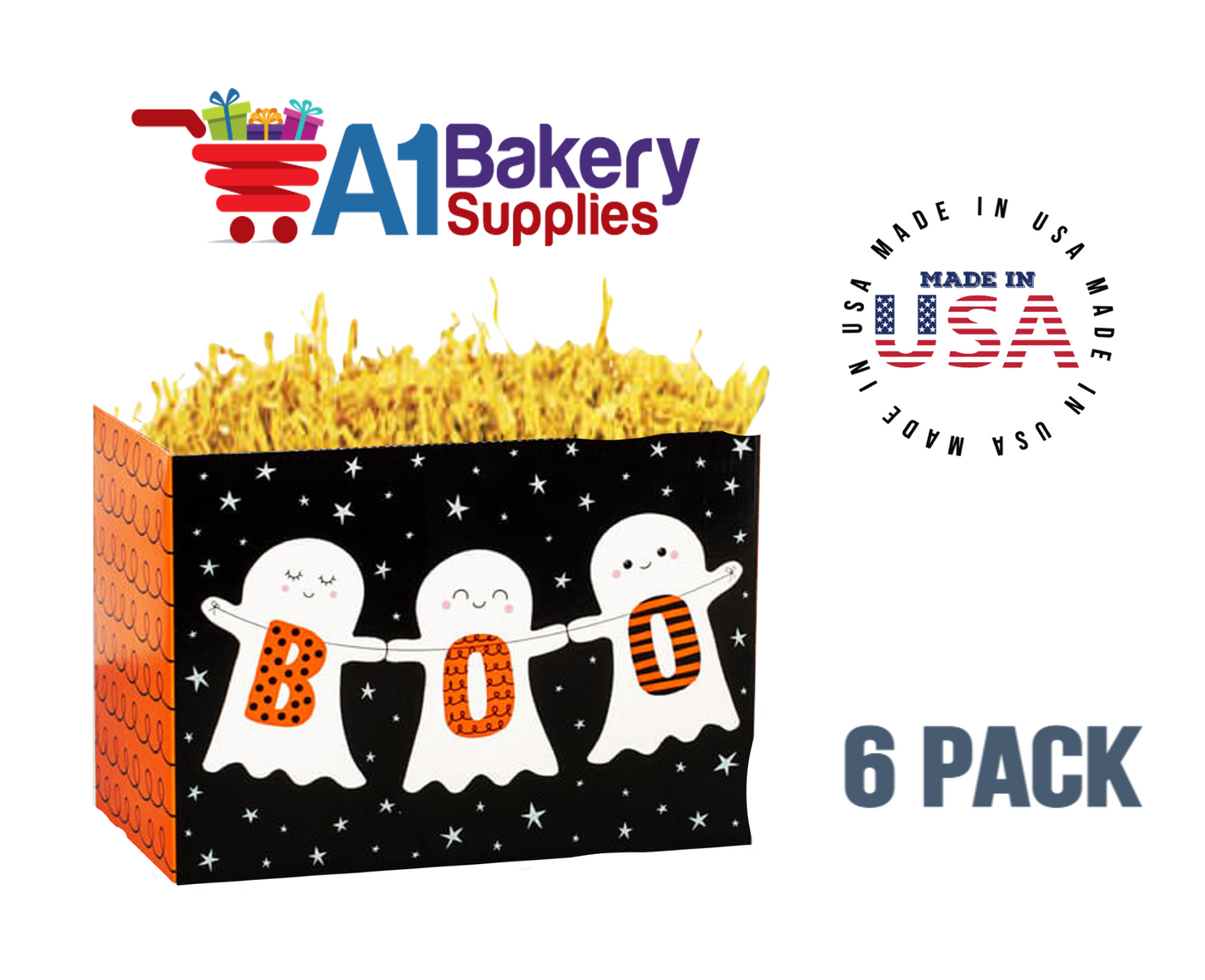 Boo Ghosts Basket Box, Theme Gift Box, Small 6.75 (Length) x 4 (Width) x 5 (Height), 6 Pack