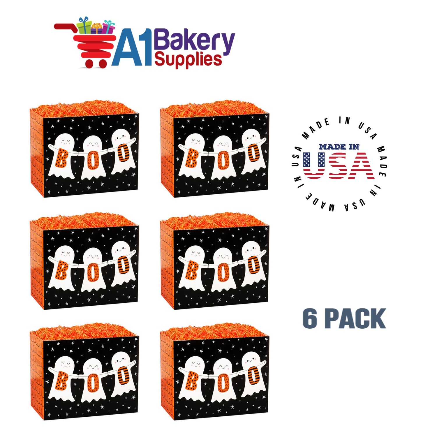 Boo Ghosts Basket Box, Theme Gift Box, Large 10.25 (Length) x 6 (Width) x 7.5 (Height), 6 Pack