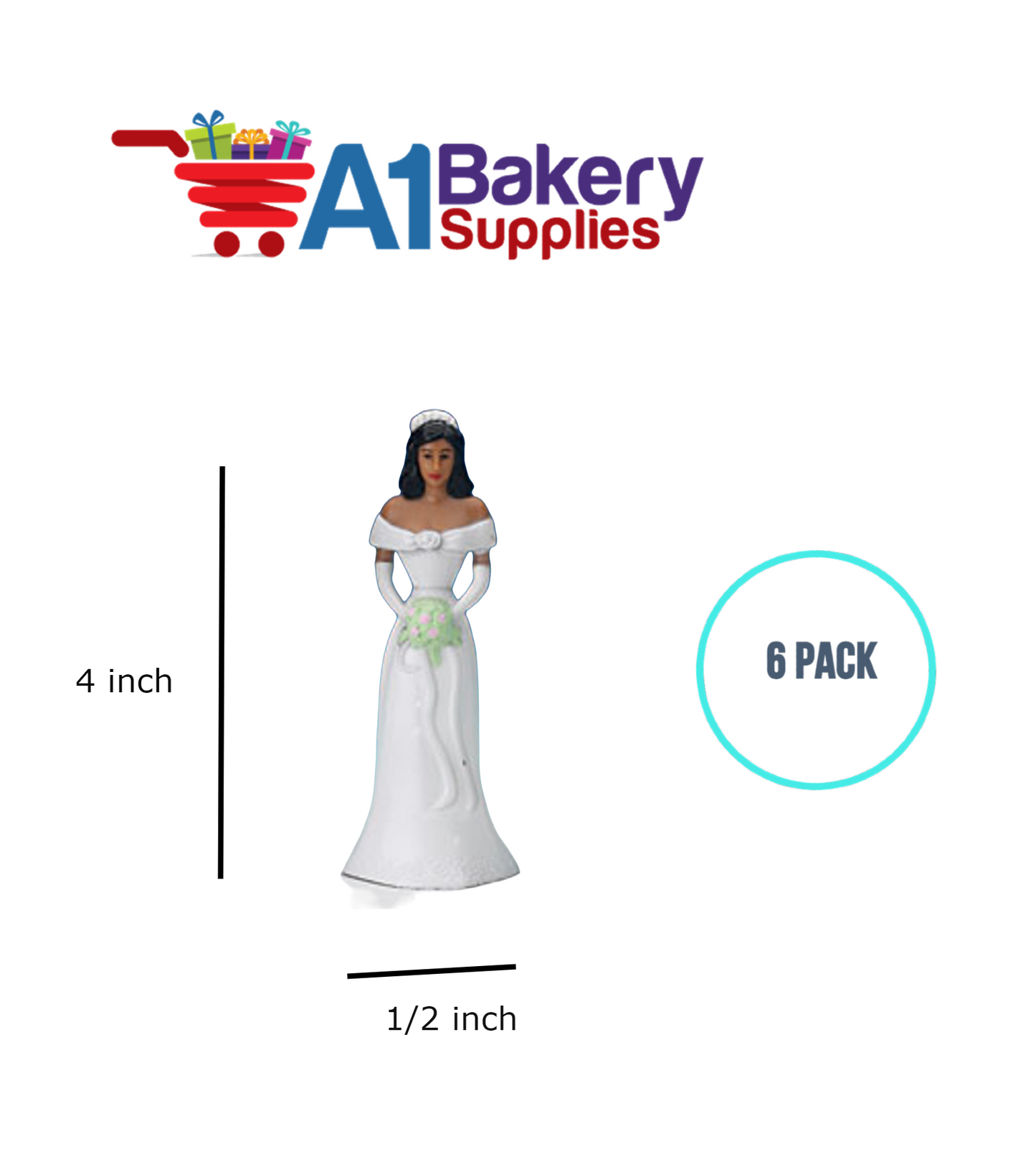 A1BakerySupplies Bride - White - A.A. 6 pack Wedding Accessories for Birthday Cake Decorations and Marriages
