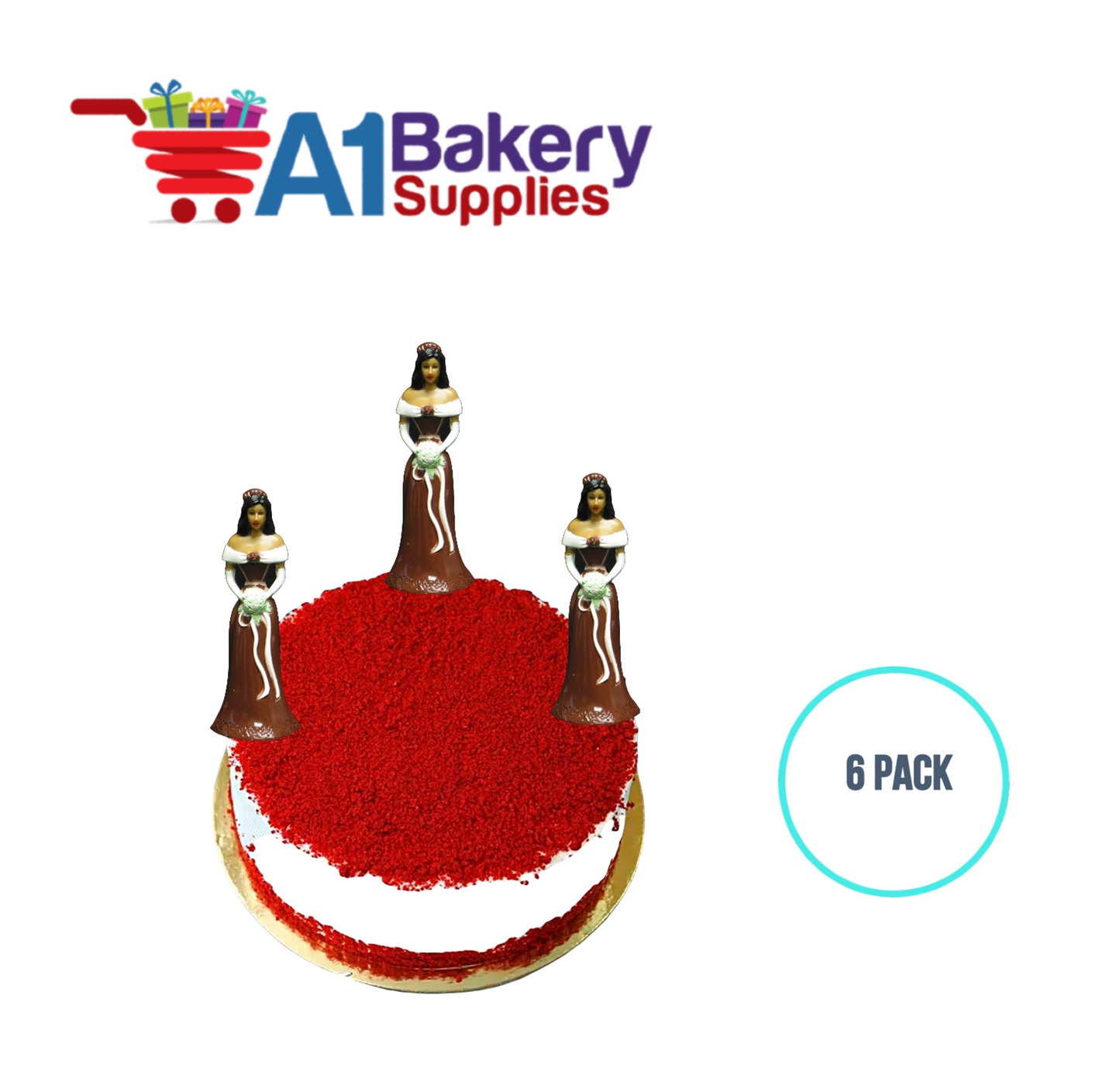 A1BakerySupplies Bridesmaid - Brown - A.A. 6 pack Wedding Accessories for Birthday Cake Decorations and Marriages