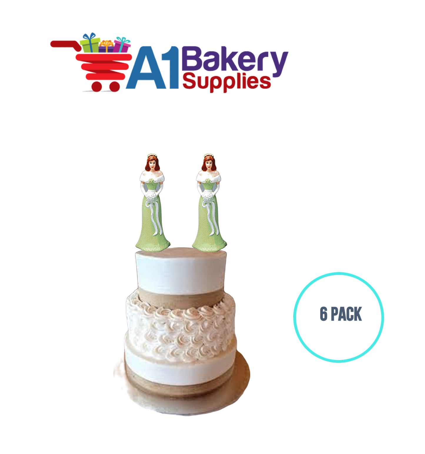 A1BakerySupplies Bridesmaid - Green 6 pack Wedding Accessories for Birthday Cake Decorations and Marriages