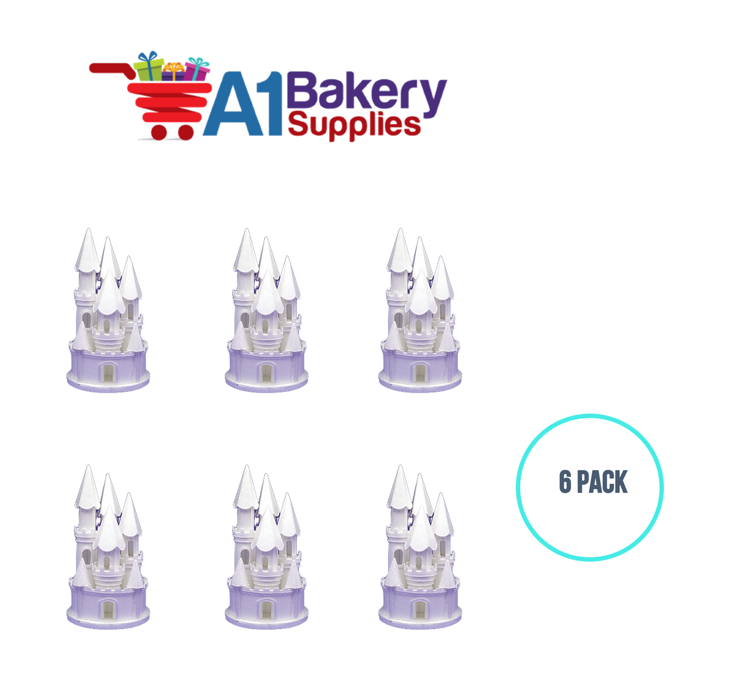 A1BakerySupplies Castle #8 w/Door - White 6 pack Wedding Accessories for Birthday Cake Decorations and Marriages
