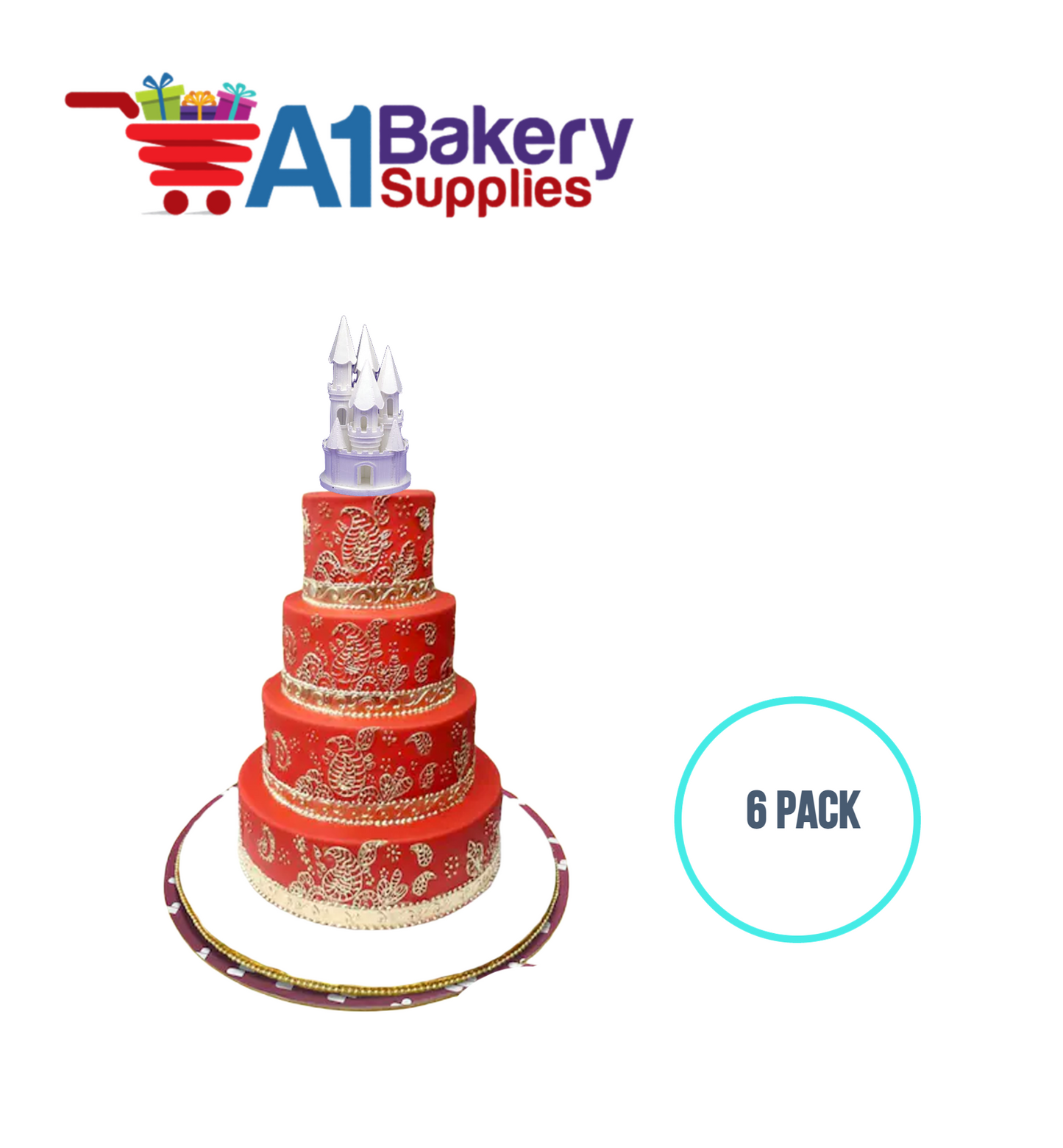 A1BakerySupplies Castle #8 Lighted! - White 6 pack Wedding Accessories for Birthday Cake Decorations and Marriages