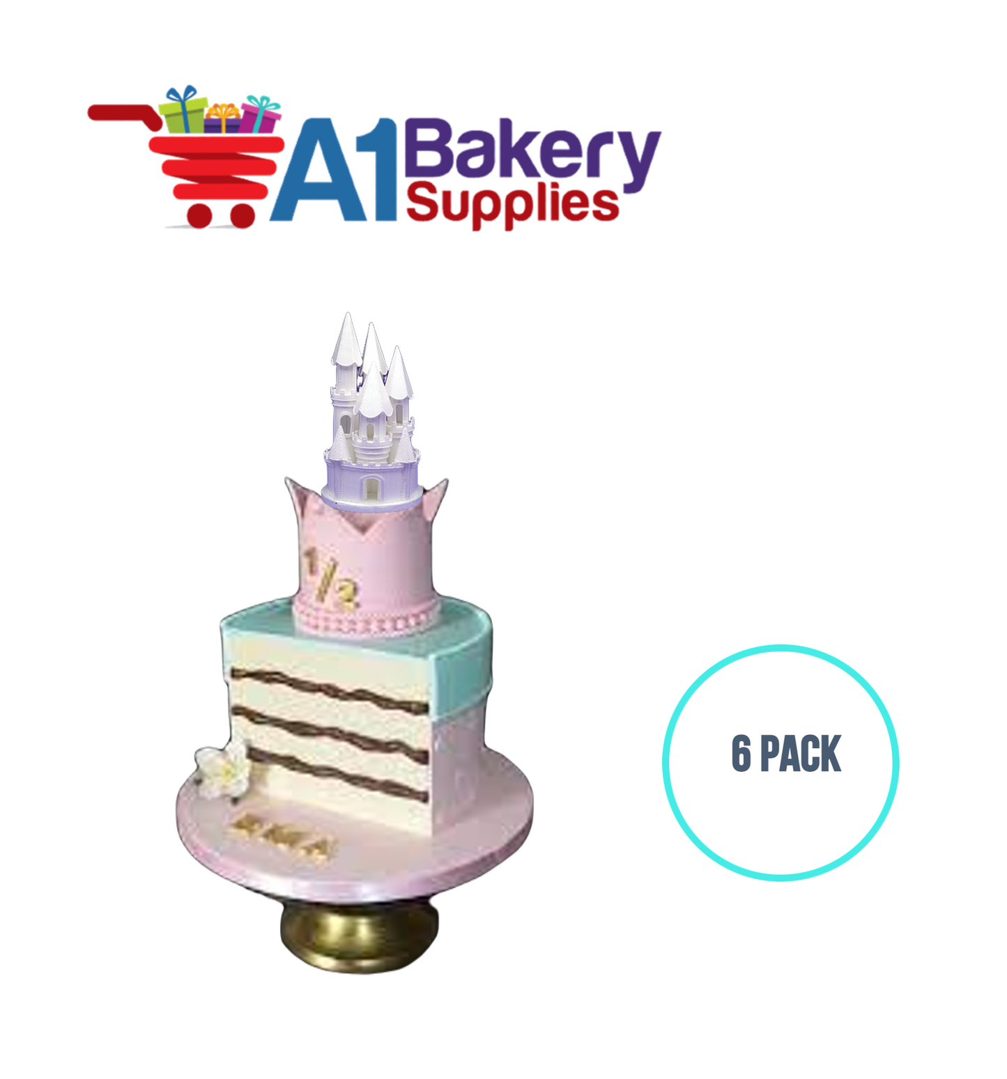 A1BakerySupplies Castle #8 w/Door - White 6 pack Wedding Accessories for Birthday Cake Decorations and Marriages