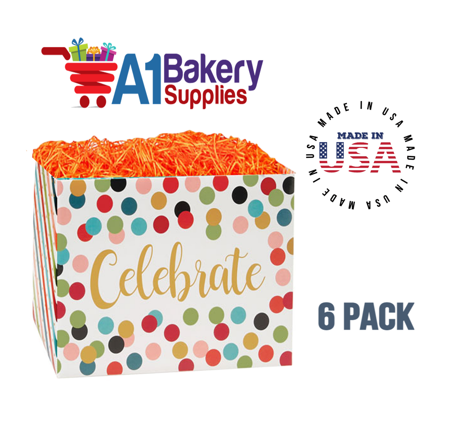 Celebrate Dots Basket Box, Theme Gift Box, Small 6.75 (Length) x 4 (Width) x 5 (Height), 6 Pack