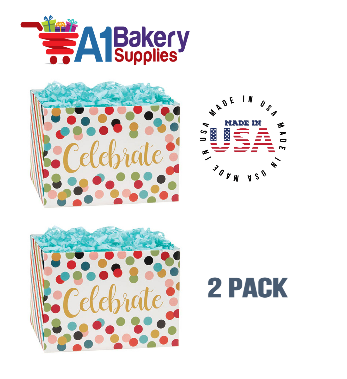 Celebrate Dots Basket Box, Theme Gift Box, Small 6.75 (Length) x 4 (Width) x 5 (Height), 2 Pack