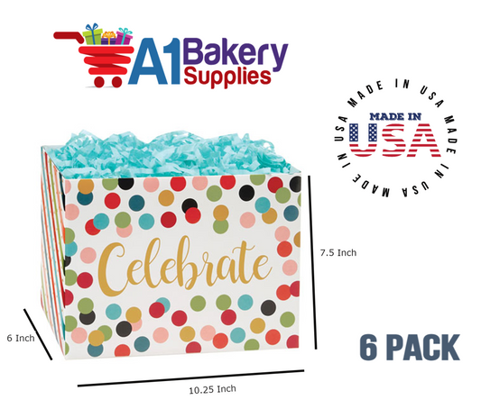Celebrate Dots Basket Box, Theme Gift Box, Large 10.25 (Length) x 6 (Width) x 7.5 (Height), 6 Pack