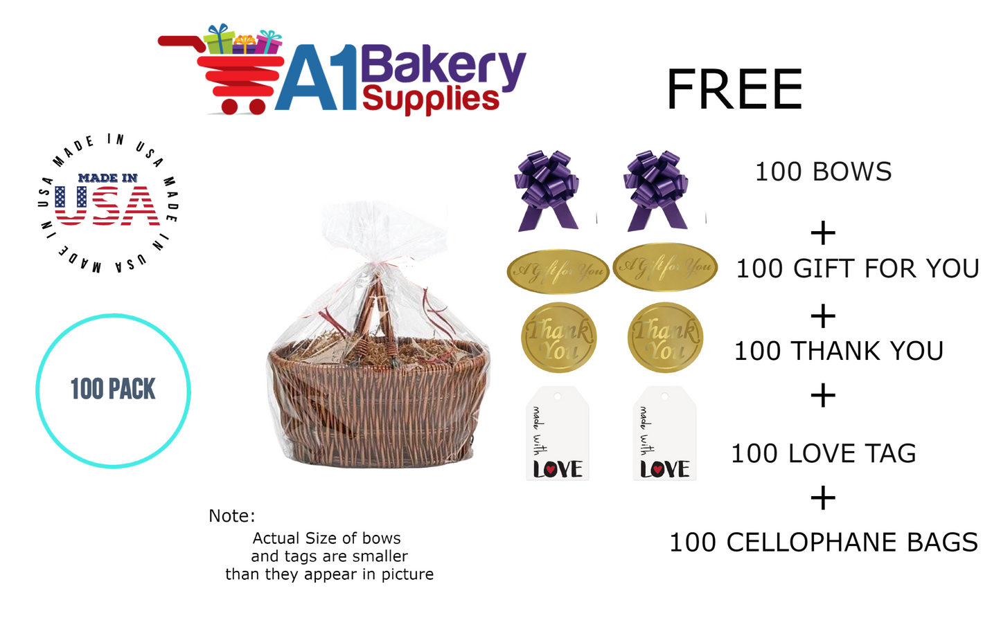 BOPP Sealable Cellophane Bags and Clear Gift Basket Wrap Packaging, 30 in x 40 in, Clear Cello Wrapping for Baby Shower, Wedding Party, or Event Giveaways, 100 Pack