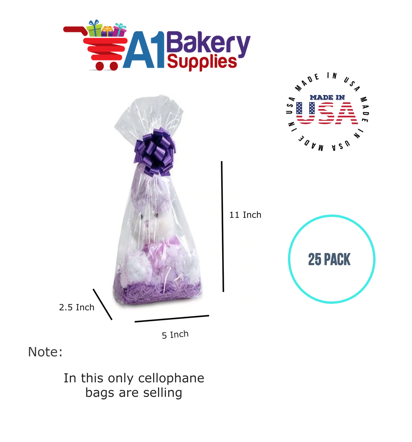 Gusset Basket Size 1.2 MIL BOPP Sealable Cellophane Gift Bags Bags for Gift Packing 5 x 2.5 x 11 Inch, 25 Pack