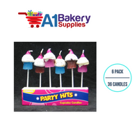 A1BakerySupplies Cupcake Candle Sets 6 pack for Birthday Cake Decorations and Anniversary