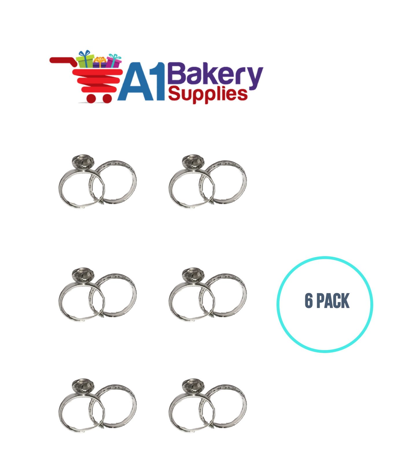 A1BakerySupplies Diamond Ring & Band Pl. Set 6 pack Wedding Accessories for Birthday Cake Decorations and Marriages