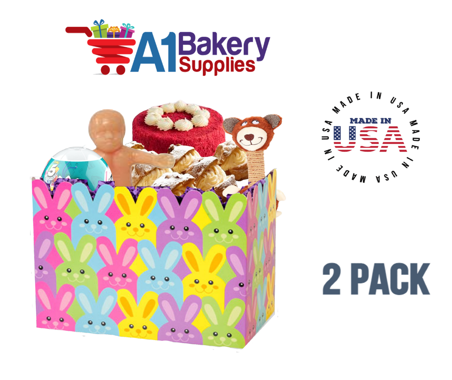 Easter Bunnies Basket Box, Theme Gift Box, Large 10.25 (Length) x 6 (Width) x 7.5 (Height), 2 Pack