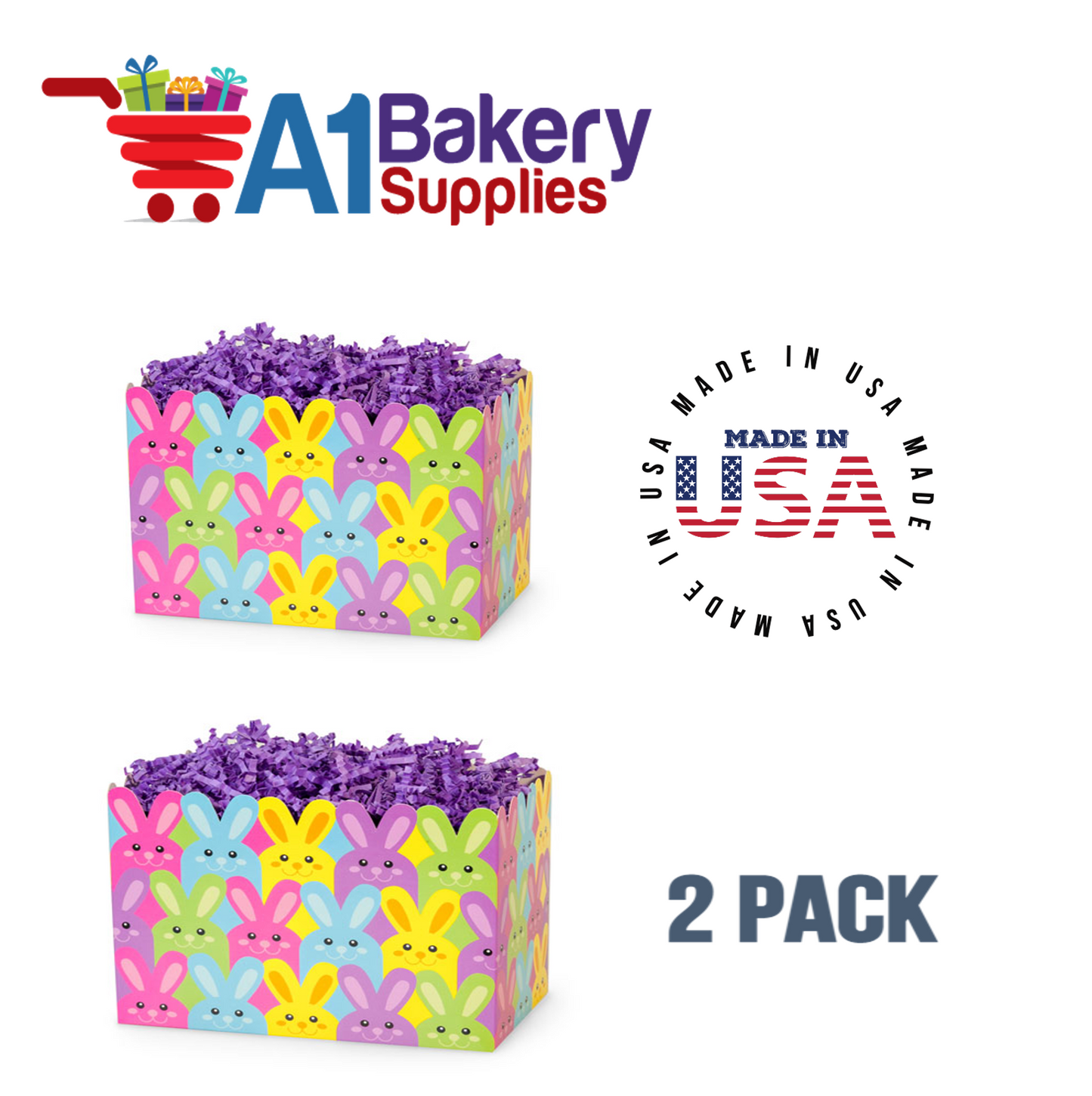 Easter Bunnies Basket Box, Theme Gift Box, Large 10.25 (Length) x 6 (Width) x 7.5 (Height), 2 Pack