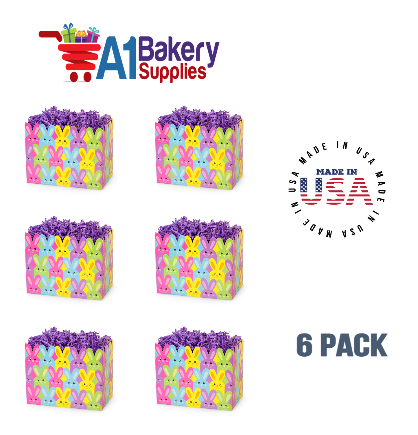 Easter Bunnies Basket Box, Theme Gift Box, Large 10.25 (Length) x 6 (Width) x 7.5 (Height), 6 Pack