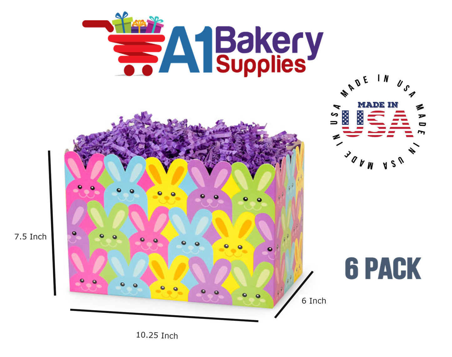Easter Bunnies Basket Box, Theme Gift Box, Large 10.25 (Length) x 6 (Width) x 7.5 (Height), 6 Pack