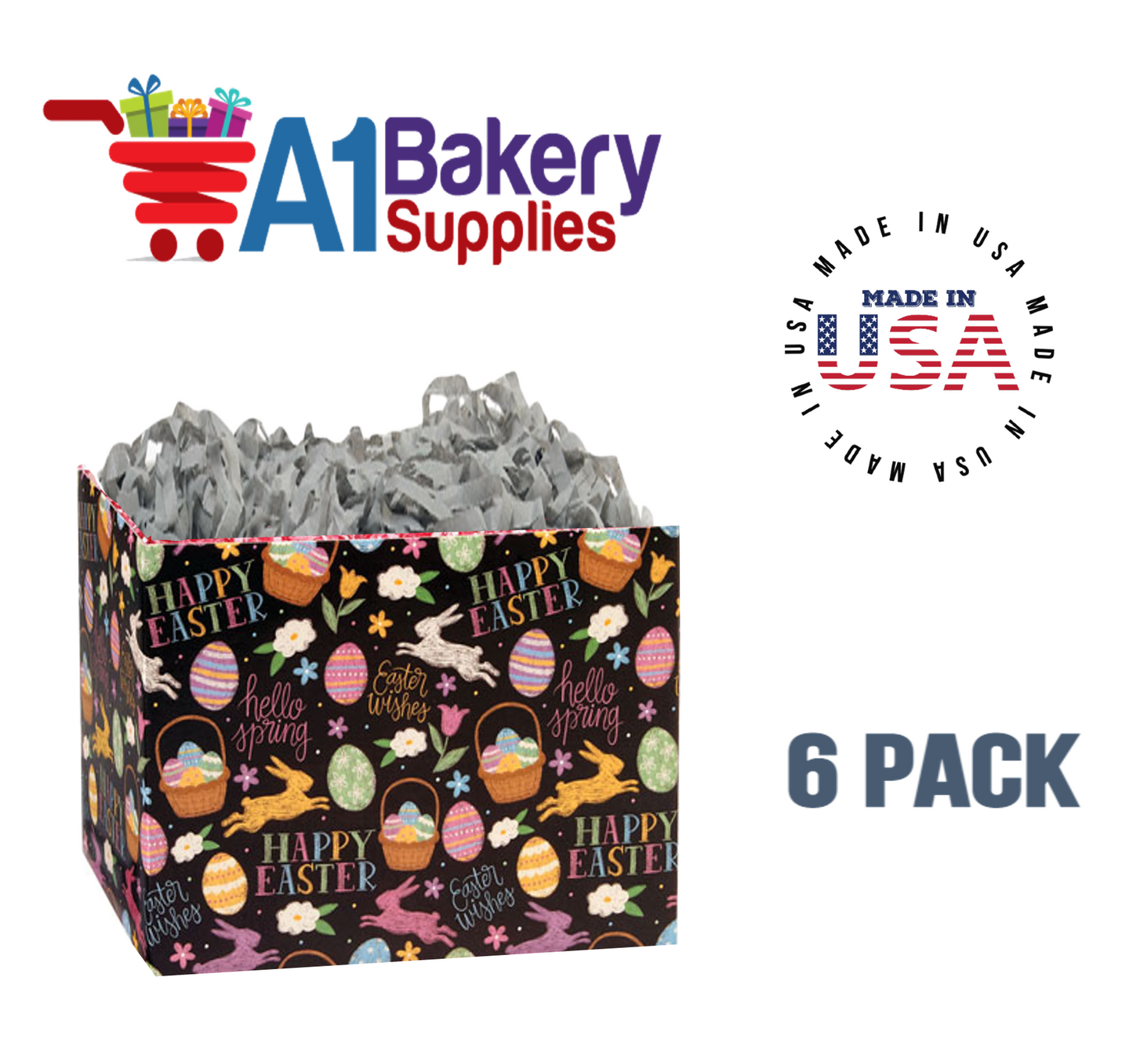 Easter Chalkboard Basket Box, Theme Gift Box, Small 6.75 (Length) x 4 (Width) x 5 (Height), 6 Pack