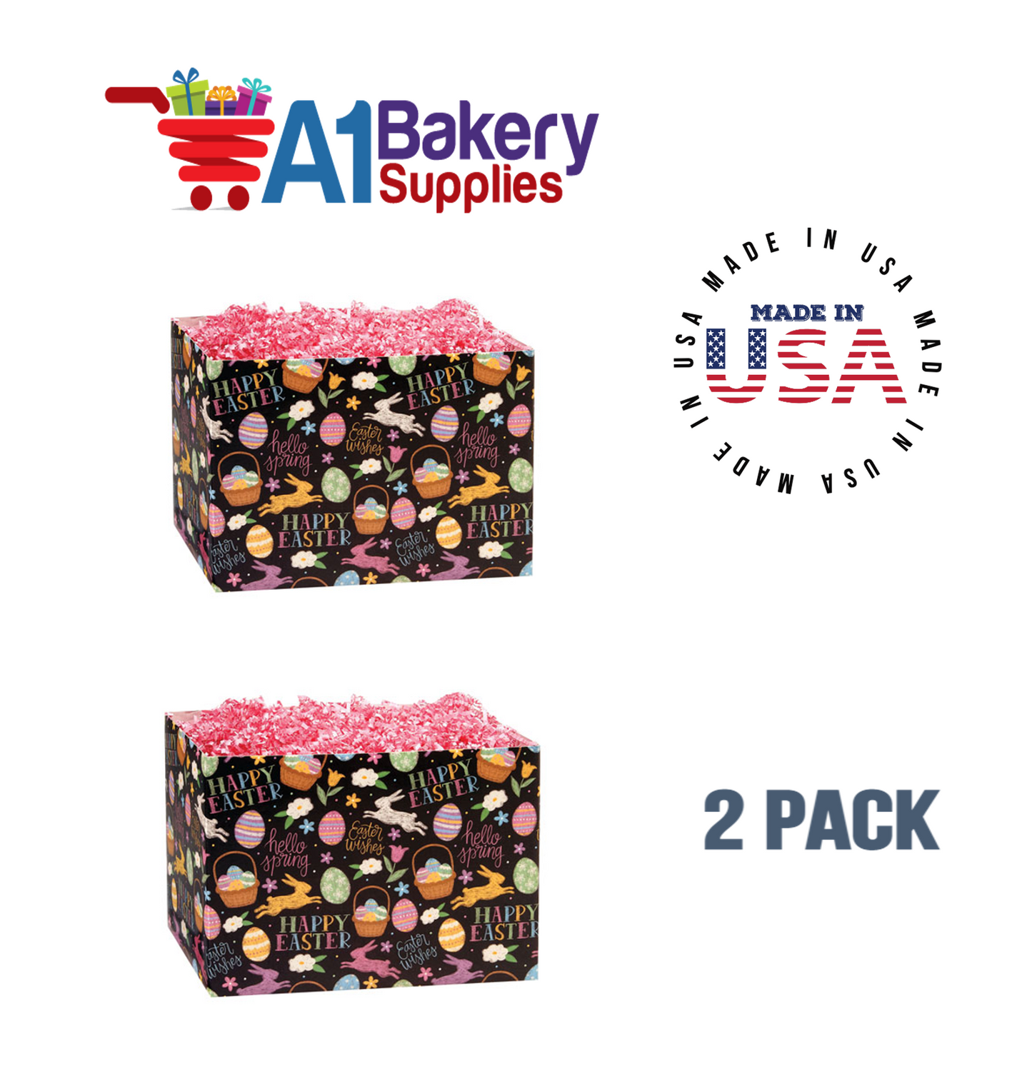 Easter Chalkboard Basket Box, Theme Gift Box, Small 6.75 (Length) x 4 (Width) x 5 (Height), 2 Pack