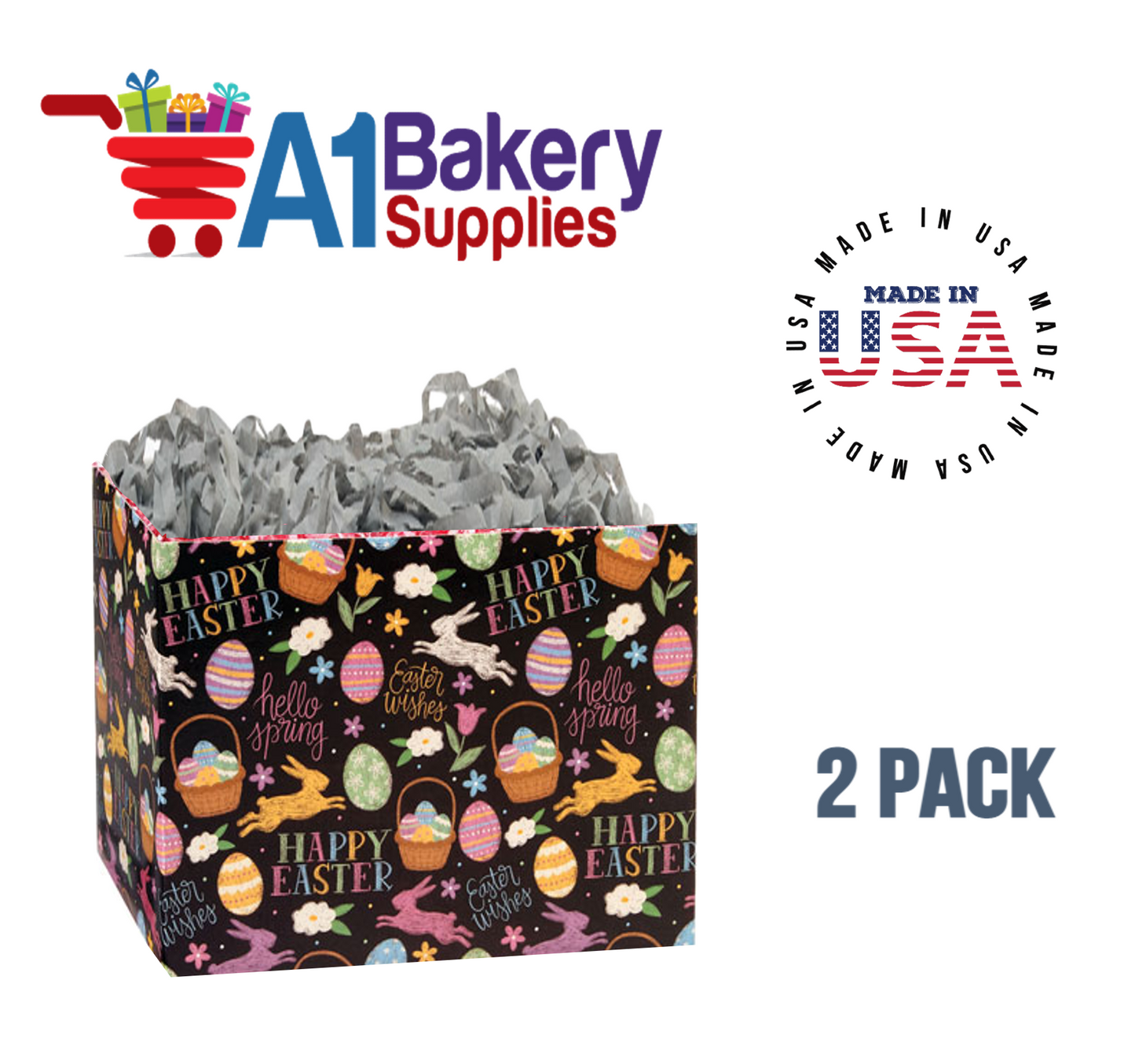 Easter Chalkboard Basket Box, Theme Gift Box, Large 10.25 (Length) x 6 (Width) x 7.5 (Height), 2 Pack