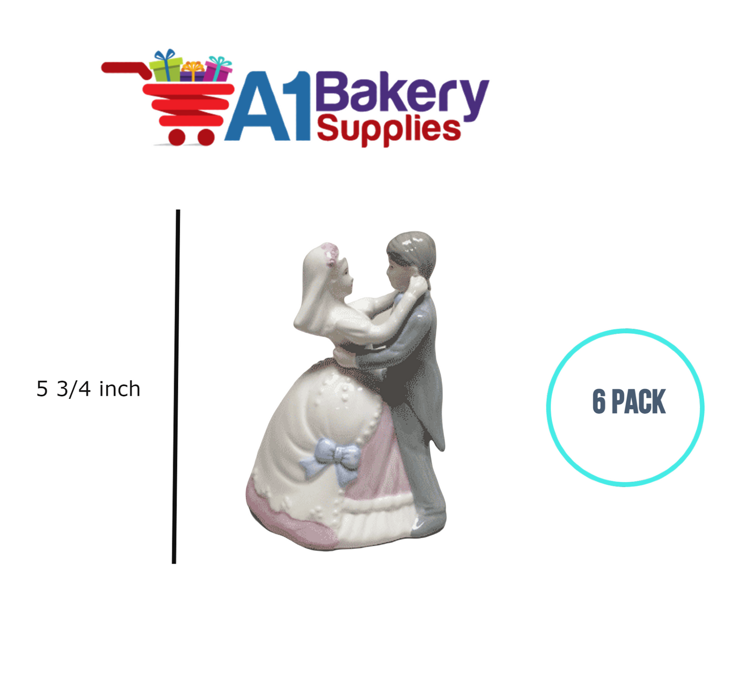 A1BakerySupplies Fairy Tale Waltz Glazed Couple 6 pack Wedding Accessories for Birthday Cake Decorations and Marriages