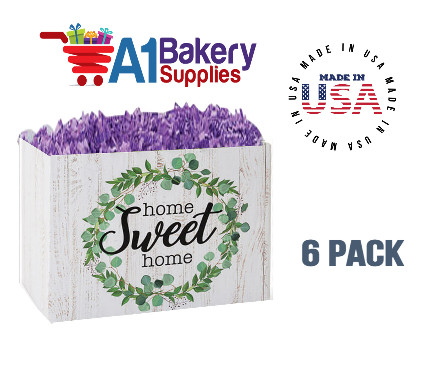 Farmhouse Home Sweet Home Basket Box, Theme Gift Box, Large 10.25 (Length) x 6 (Width) x 7.5 (Height), 6 Pack