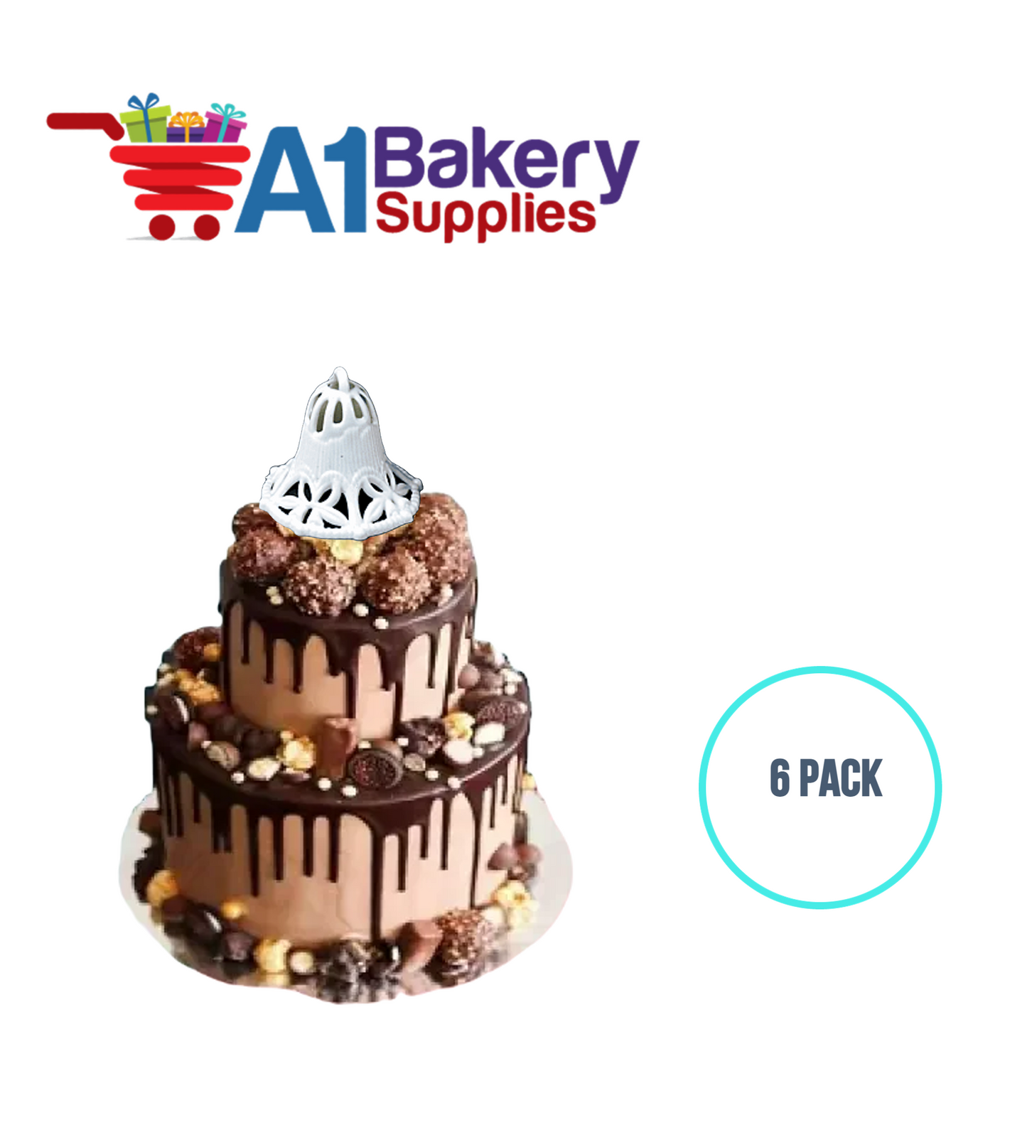A1BakerySupplies Filigree Bell - White 6 pack Wedding Accessories for Birthday Cake Decorations and Marriages