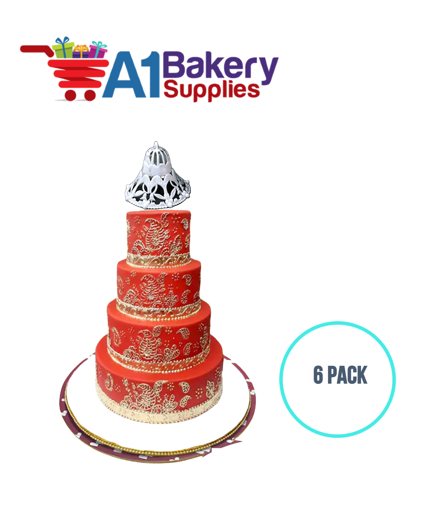 A1BakerySupplies Filigree Lace Bell-Large White 6 pack Wedding Accessories for Birthday Cake Decorations and Marriages