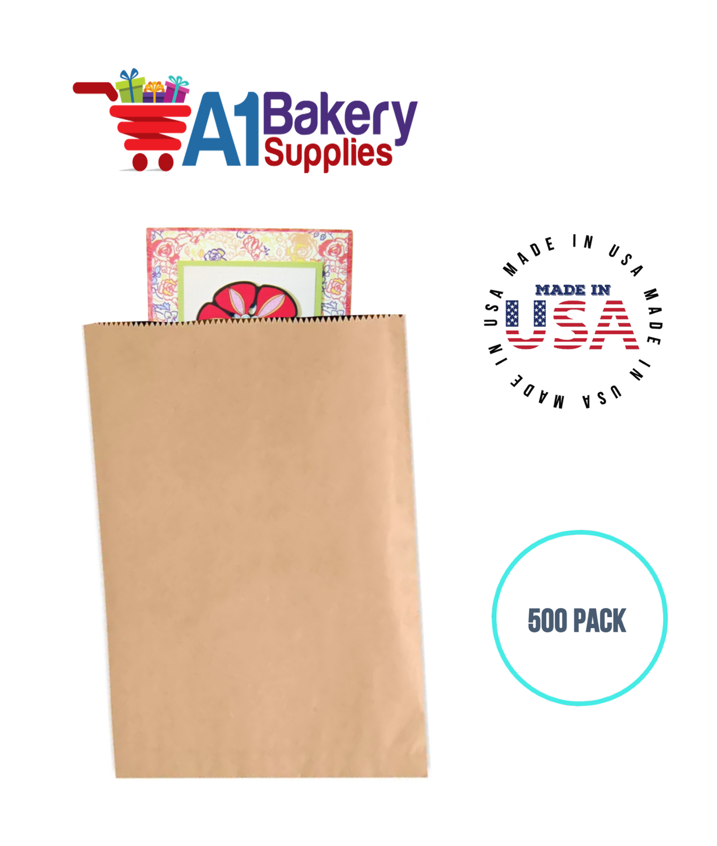 Kraft Flat Merchandise Bags, Medium, 500 Pack - 12"x15"