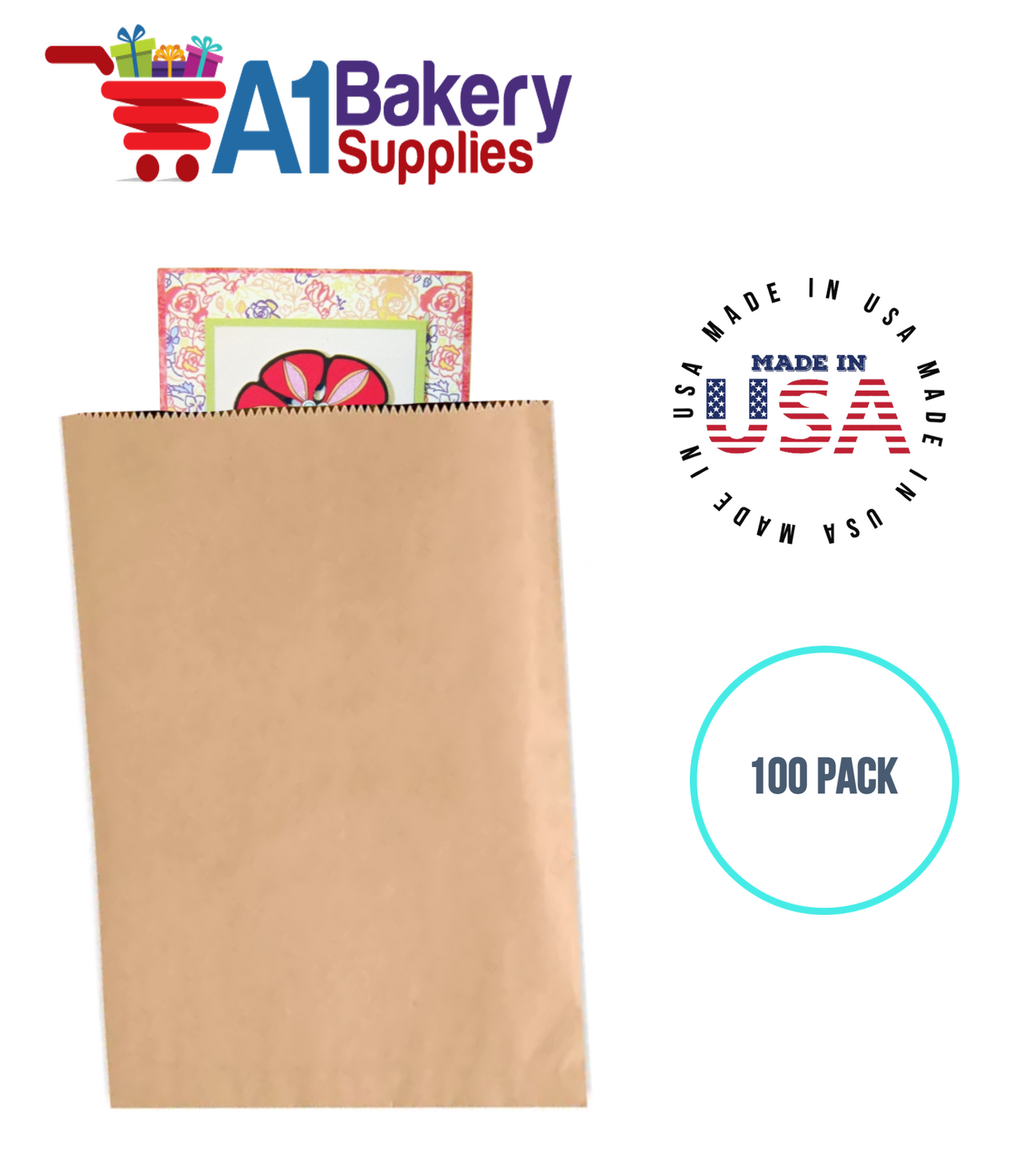 Kraft Flat Merchandise Bags, Small, 100 Pack - 12"x15"